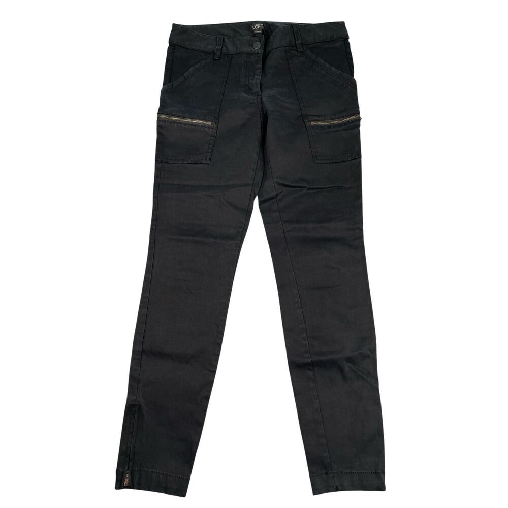 Loft Pants  Black Zip Pocket Skinny Leg Flap Snap Pockets 28" Inseam Casual